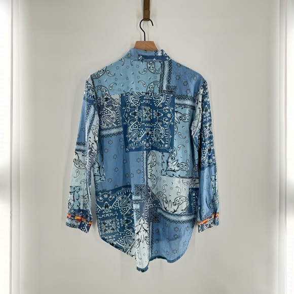 New! Johnny Was Workshop Oversized Shirt Bandana Pattern Embroidered Top Boho XS - Picture 2 of 10